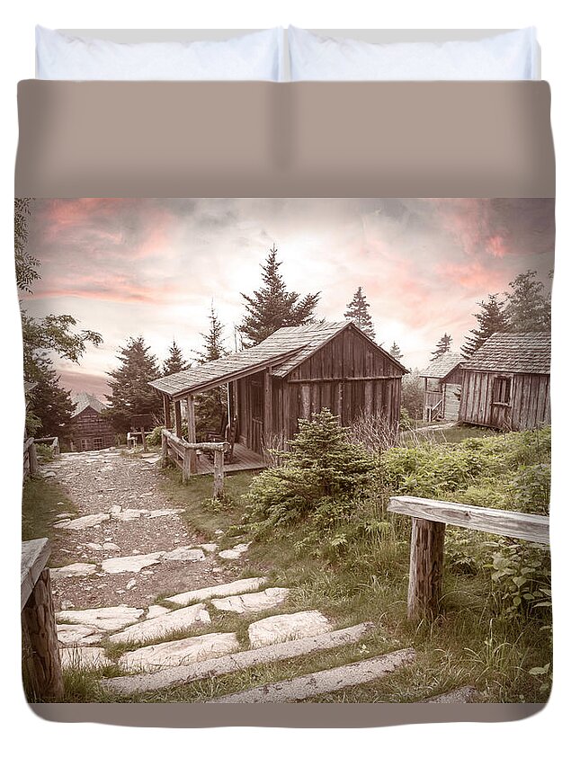 Barns Duvet Cover featuring the photograph Le Conte Lodge Cabins in Soft Morning Colors by Debra and Dave Vanderlaan
