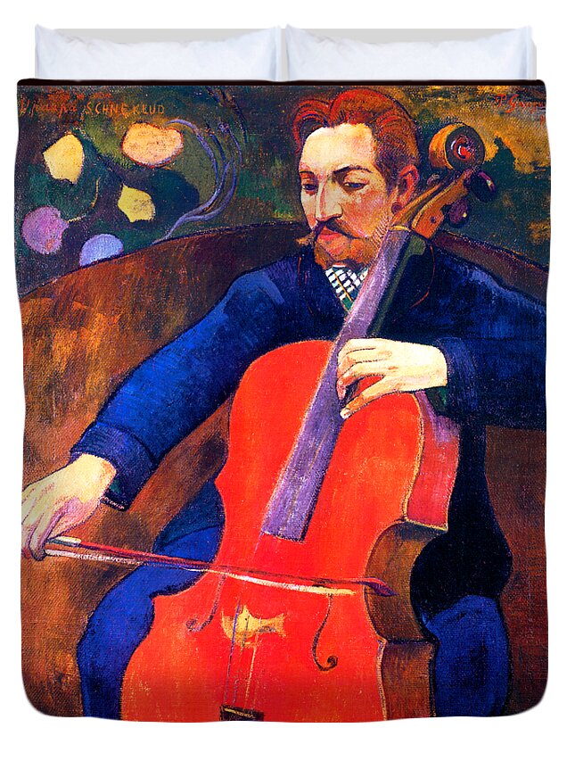 Gauguin Duvet Cover featuring the painting Le violoncelliste Upaupa Schneklud 1894 by Paul Gauguin