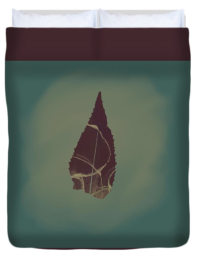 Leaf Duvet Cover featuring the mixed media Leaf Portrait 1 Red Gold Green by Itsonlythemoon -