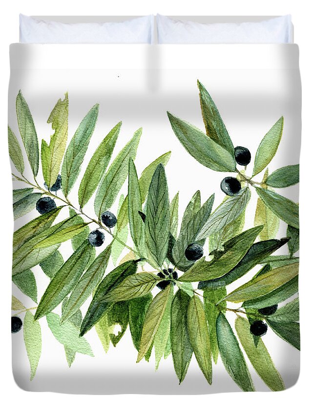 Botanical Duvet Cover featuring the painting Leaves and Berries by Laurie Rohner
