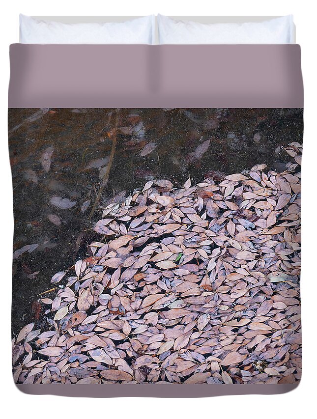 Leaves Duvet Cover featuring the photograph Leaves And Ice by Karen Rispin