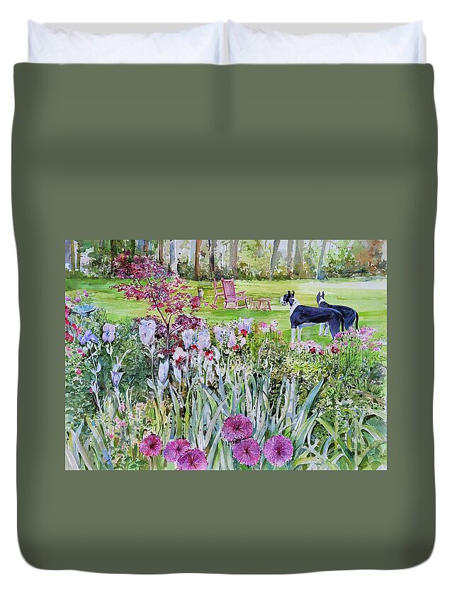 Flowers Duvet Cover featuring the painting Lee's Puppies by P Anthony Visco