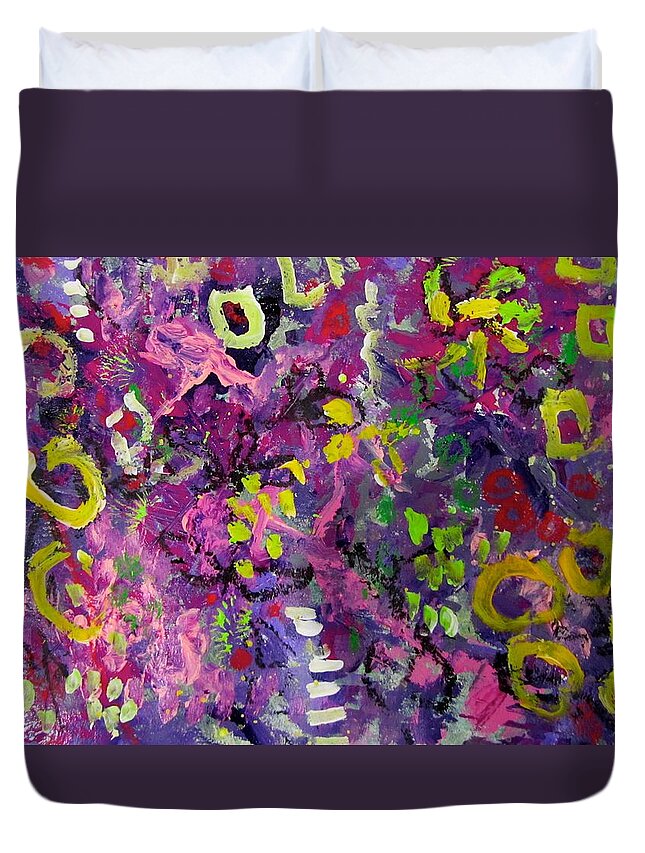 Happy Duvet Cover featuring the painting Lefthand Abstracts Seies#5 - Cheerio by Barbara O'Toole