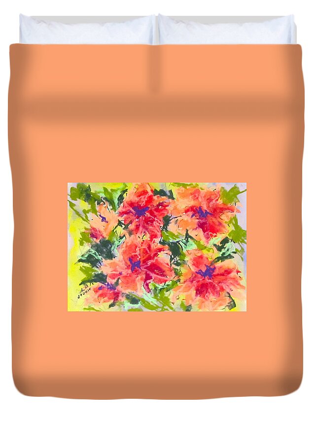 Orange Duvet Cover featuring the pastel Lefthand Abstracts Series #2 Orange Floral by Barbara O'Toole