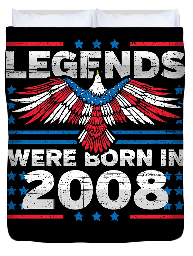 Retro Duvet Cover featuring the digital art Legends Were Born in 2008 Patriotic Birthday by Flippin Sweet Gear