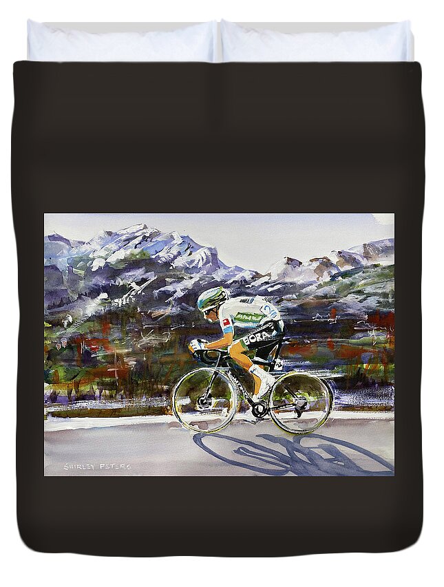 Letour Duvet Cover featuring the painting Lennard Kamna Wins Stage 16 by Shirley Peters