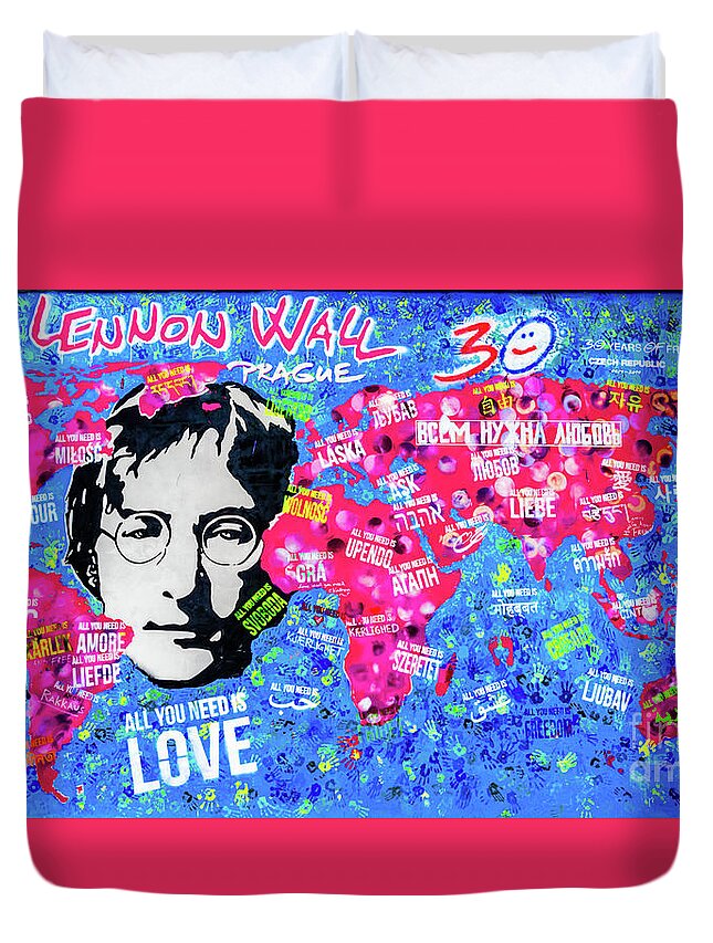 All You Need Is Love Duvet Cover featuring the photograph Lennon Wall Prague - All You Need is Love by M G Whittingham