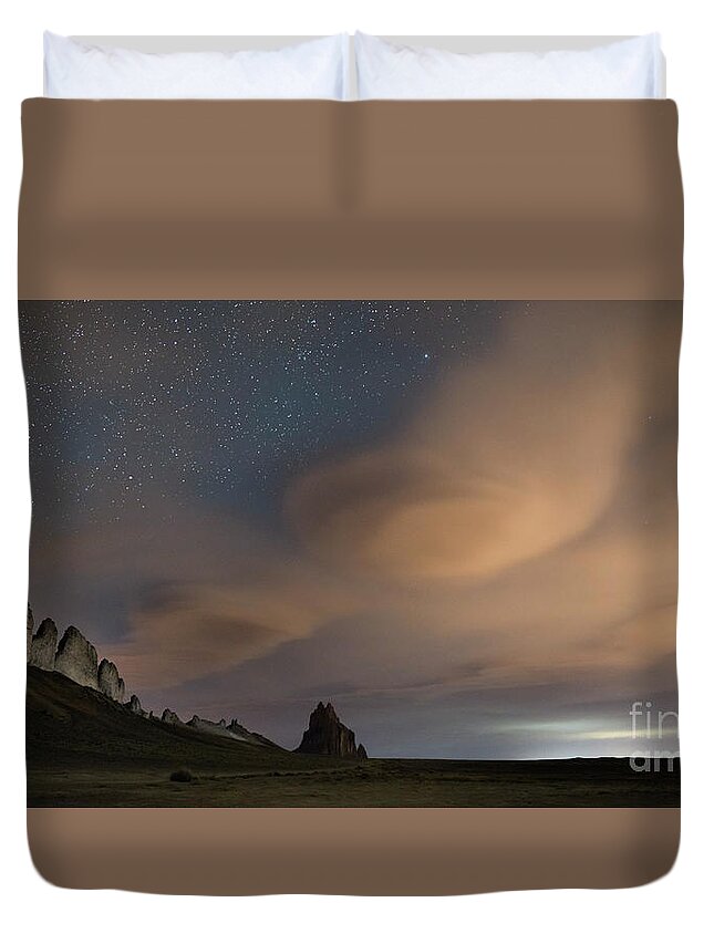 Shiprock Duvet Cover featuring the photograph Lenticular clouds at Shiprock by Keith Kapple