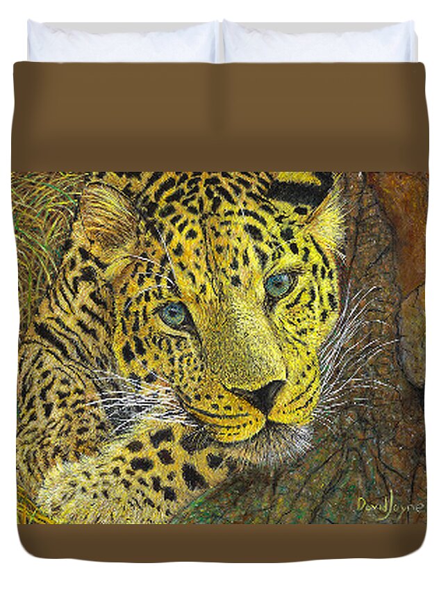 Lepoard Duvet Cover featuring the painting Leopard Gaze by David Joyner