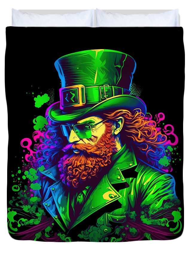Cool Duvet Cover featuring the digital art Leprechaun St Patricks Day Retro Abstract by Flippin Sweet Gear