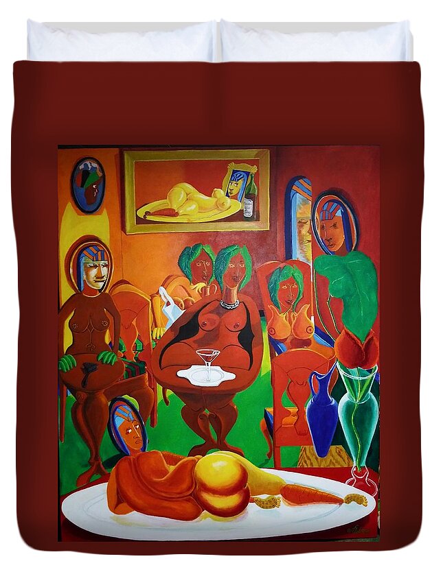  Duvet Cover featuring the painting Les Demoiselles De Moi Seul The Pimping Of Afrodite by David G Wilson