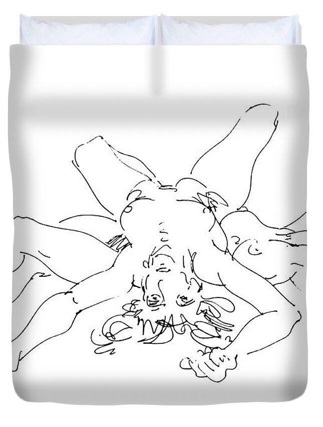Lesbian Duvet Cover featuring the drawing Lesbian Art 1 by Gordon Punt