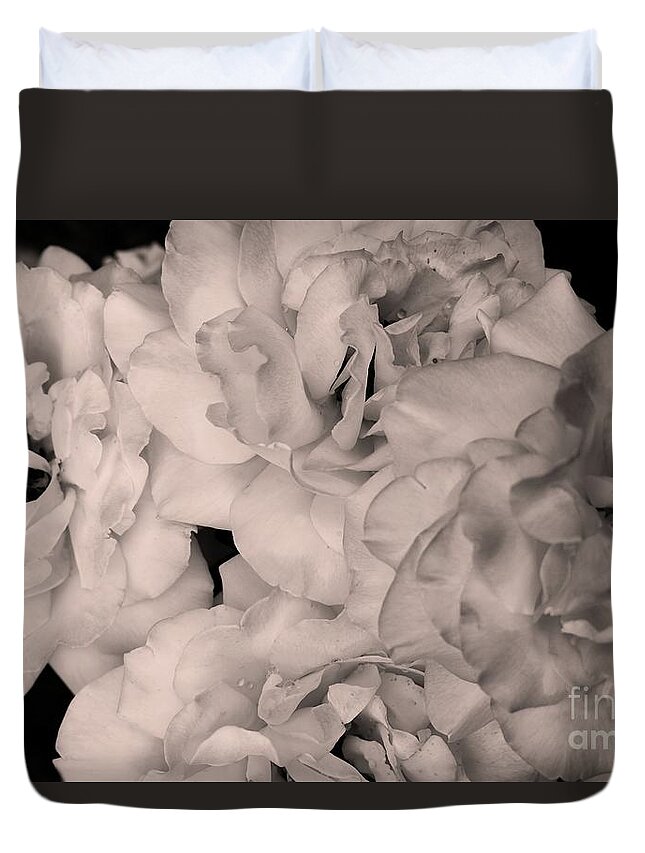 Fine Art Duvet Cover featuring the photograph Let me take you to Fields of Roses 007 BNW by Leonida Arte
