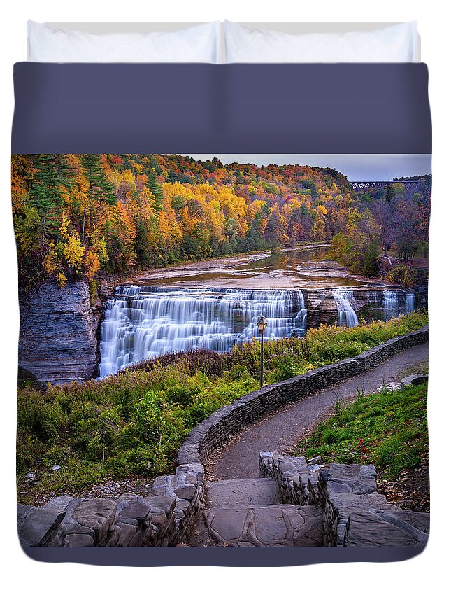 Waterfalls Duvet Cover featuring the photograph Letchworth State Park by Mark Papke