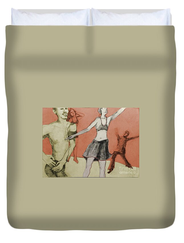 Charcoal Duvet Cover featuring the mixed media Let's Dance by PJ Kirk