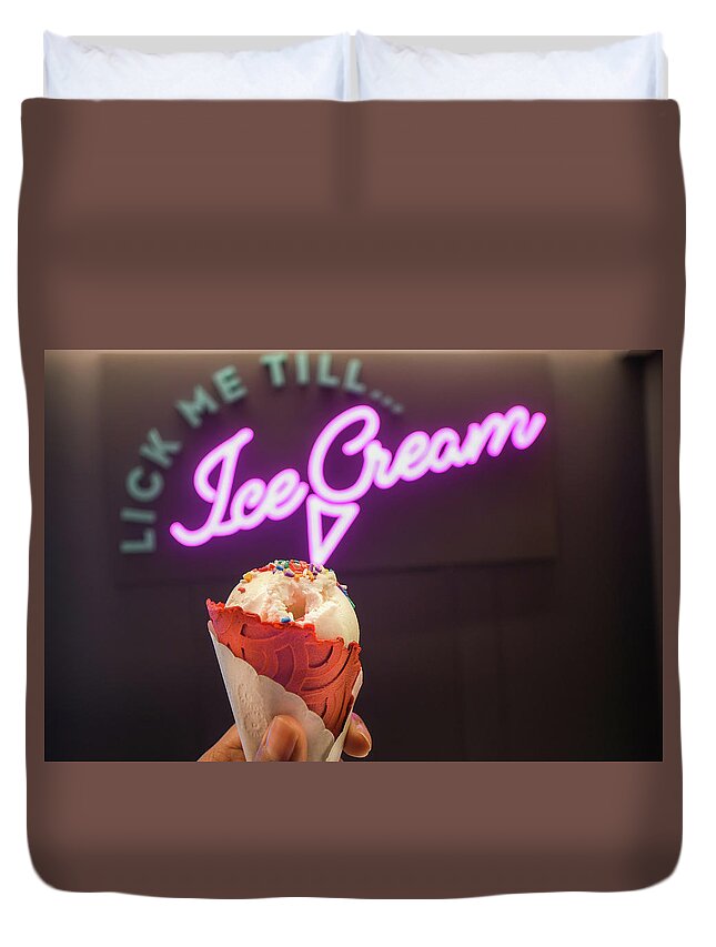 Icecream Duvet Cover featuring the photograph Lick me till... Ice Cream by Andrew Lalchan