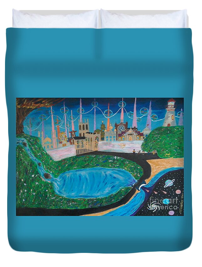 God Duvet Cover featuring the painting Life and Death recycle by David Westwood