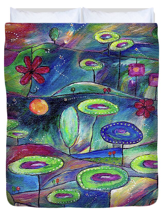 Whimsical Duvet Cover featuring the painting Life On Mars by Sunshyne Joyful