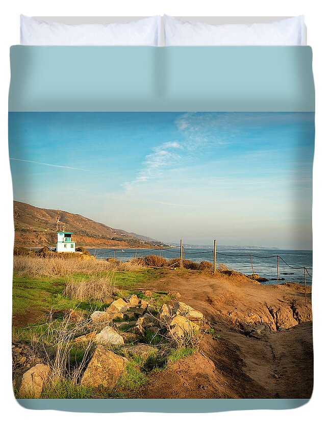 Beach Duvet Cover featuring the photograph Lifeguard Station at Leo Carrillo State Beach by Matthew DeGrushe