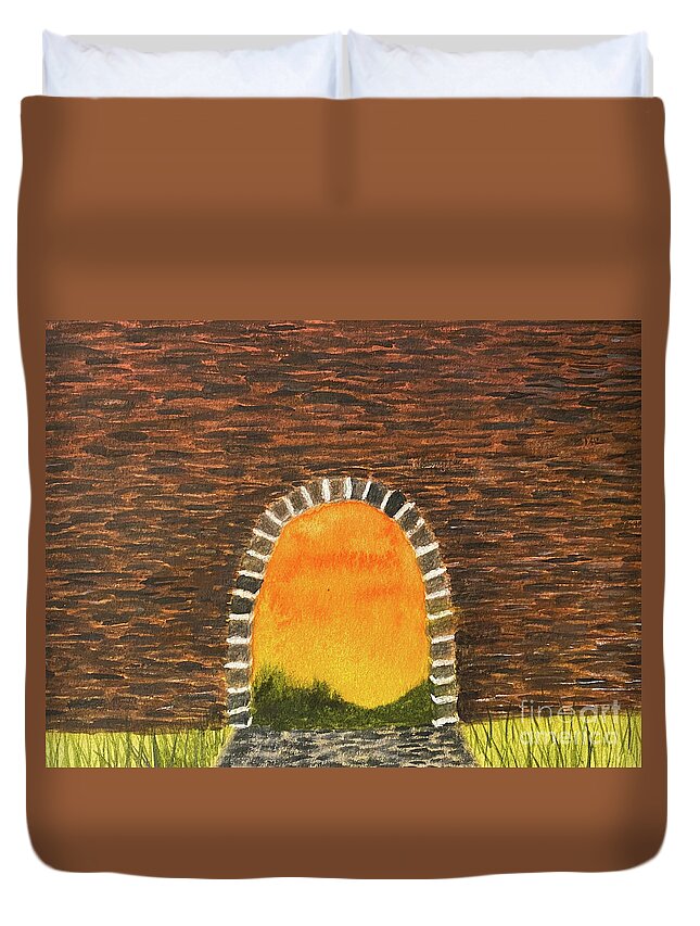 Sunset Duvet Cover featuring the painting Light at the End of the Tunnel by Lisa Neuman