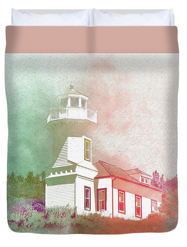 Lighthouse Duvet Cover featuring the photograph Lighthouse Atop A Bluff - Port Townsend, WA by Marie Jamieson