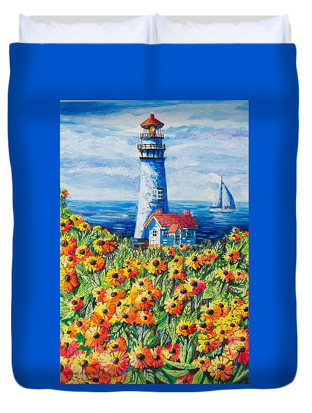 Lighthouse Duvet Cover featuring the painting Lighthouse Vista by Diane Phalen