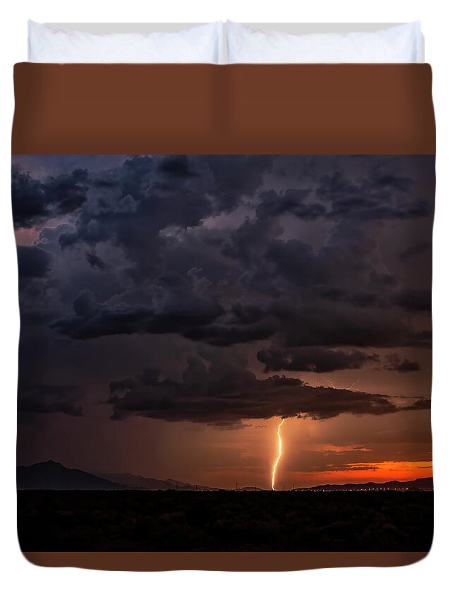 Lightning Duvet Cover featuring the photograph Lighting Up The Estrellas At Sunset by Saija Lehtonen