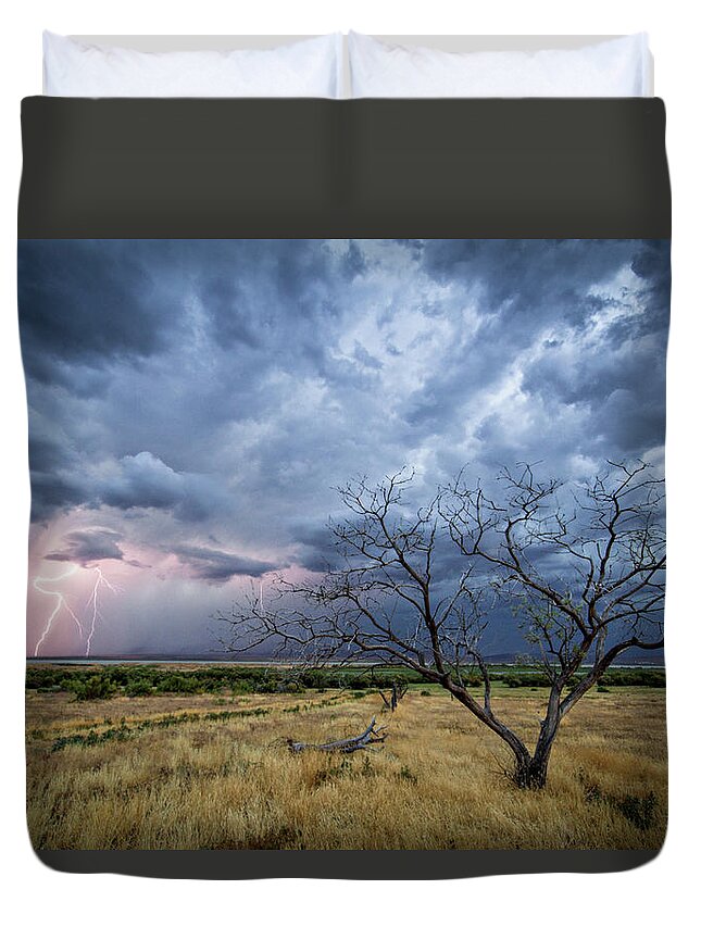 Storm Duvet Cover featuring the photograph Lightning Strike with Tree by Wesley Aston