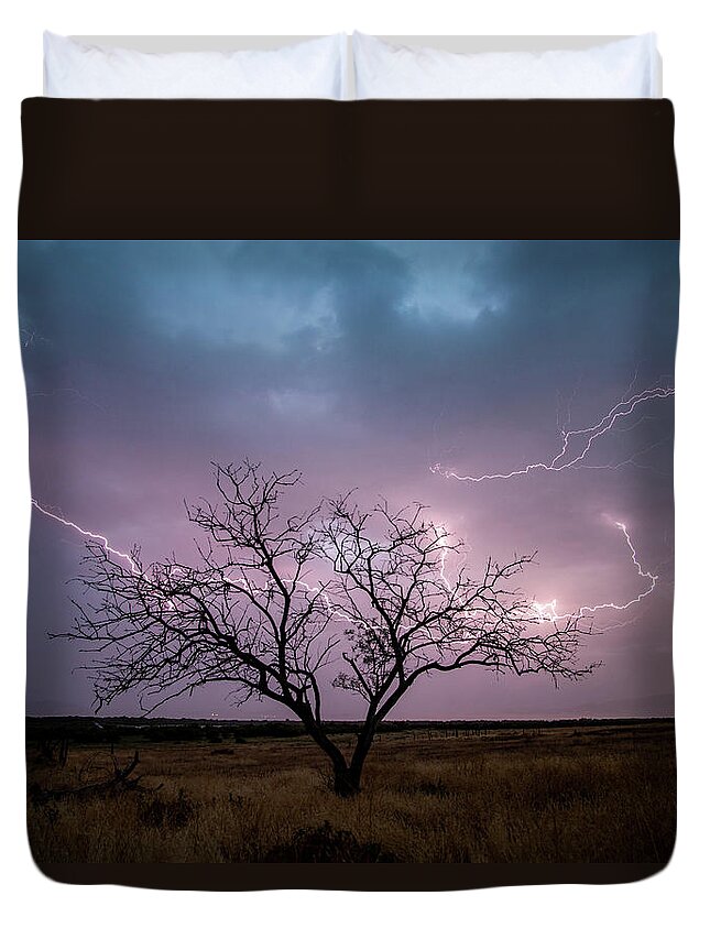 Storm Duvet Cover featuring the photograph Lightning Tree by Wesley Aston