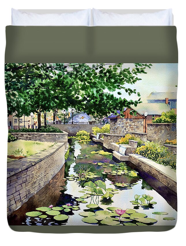 Water Lilies Duvet Cover featuring the painting Lilies in Summer Light by Mick Williams