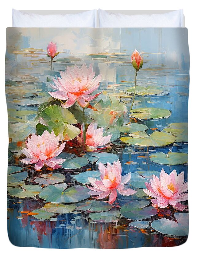 Lilies Duvet Cover featuring the painting Lilies Secret Haven by Glenn Robins