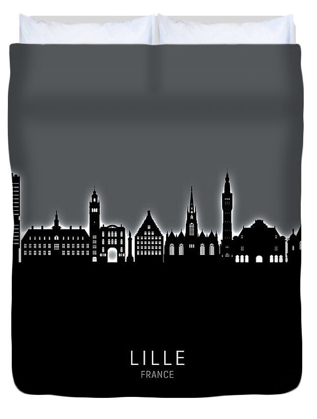 Lille Duvet Cover featuring the digital art Lille France Skyline #82 by Michael Tompsett