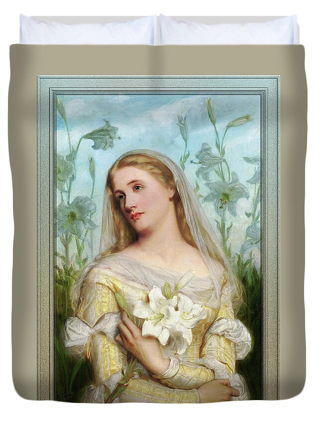 Lillies Duvet Cover featuring the painting Lillies by Gustav Pope by Rolando Burbon