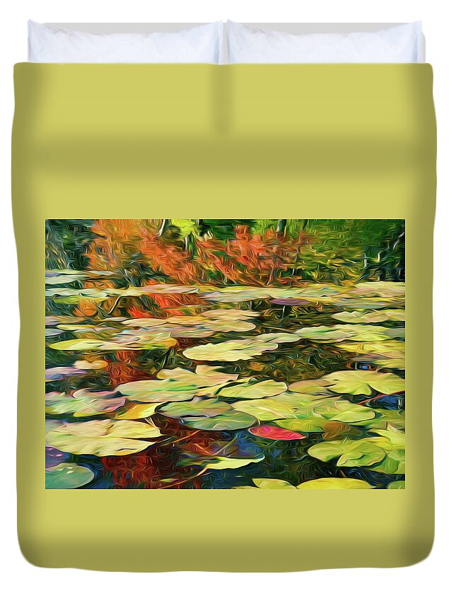  Duvet Cover featuring the digital art Lillypads by Cindy Greenstein