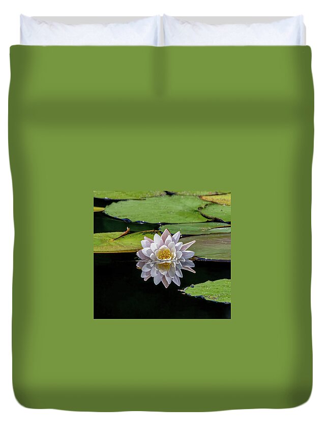 Aquatic Duvet Cover featuring the photograph Lily Reflection by Brian Shoemaker