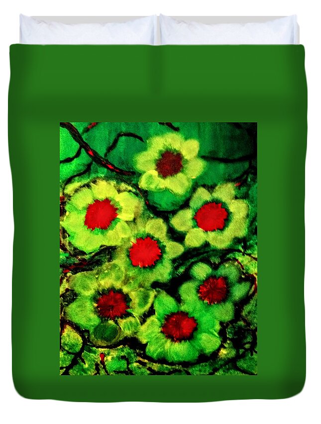 Lime Duvet Cover featuring the painting Lime Flower by Anna Adams