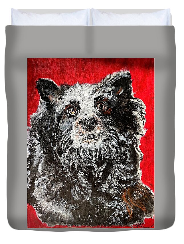 Dog Duvet Cover featuring the painting Blue Heeler McNabb Sheppard by Melody Fowler