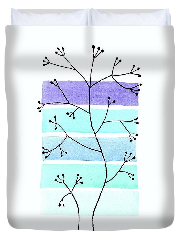 Mid Century Modern Duvet Cover featuring the painting Line Drawing Botanical 2 by Donna Mibus