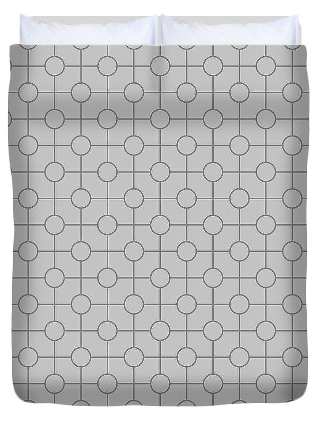 Pattern Duvet Cover featuring the painting Line Grid With Circle Dots Pattern in Silver Sand And Granite Gray n.2431 by Holy Rock Design