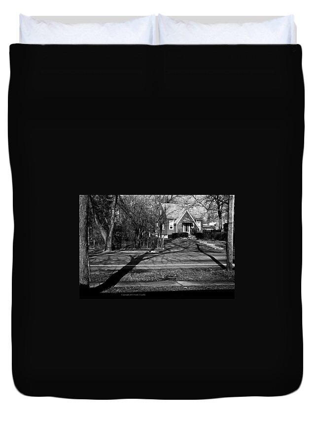 Black And White Duvet Cover featuring the photograph Lines and Shadows on the Street by Frank J Casella