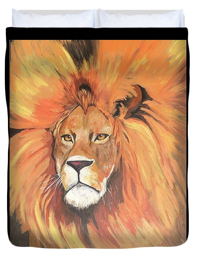  Duvet Cover featuring the painting Lion by Jam Art