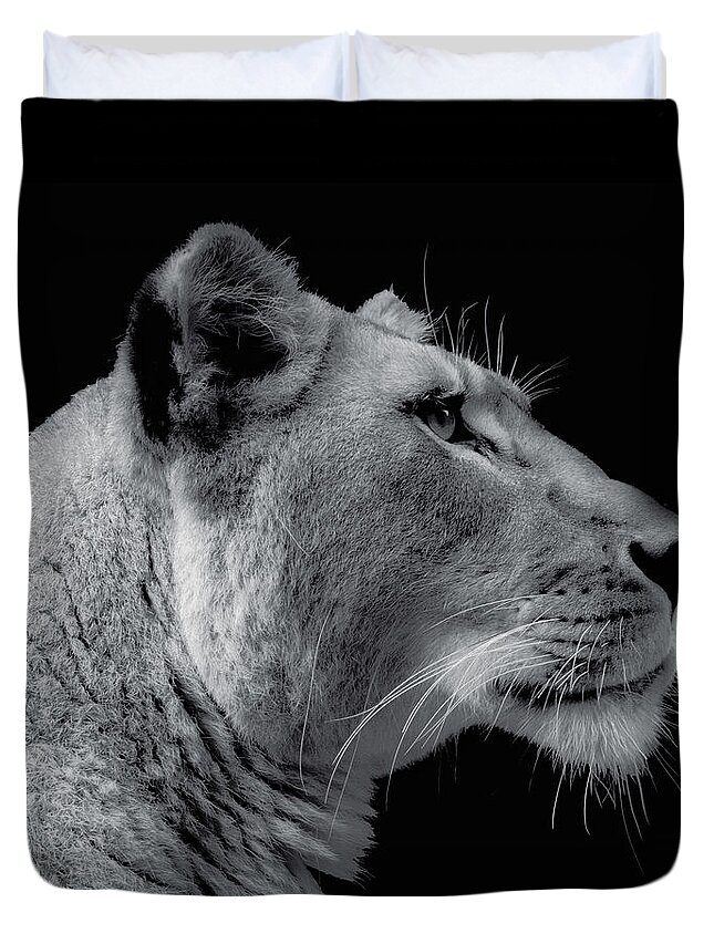 African Lion Duvet Cover featuring the photograph Lioness Side Portrait by Bj S