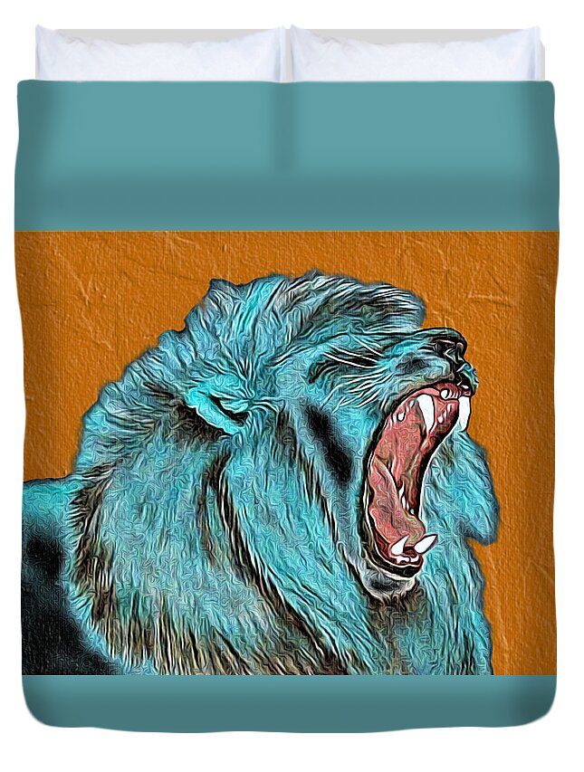 Abstract Duvet Cover featuring the mixed media Lion's Roar - Abstract by Ronald Mills