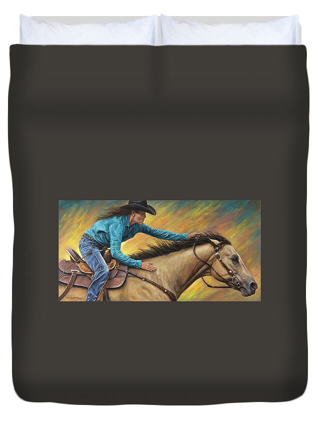 Lisa Lockhart Duvet Cover featuring the painting Lisa and Louie by Kim Lockman