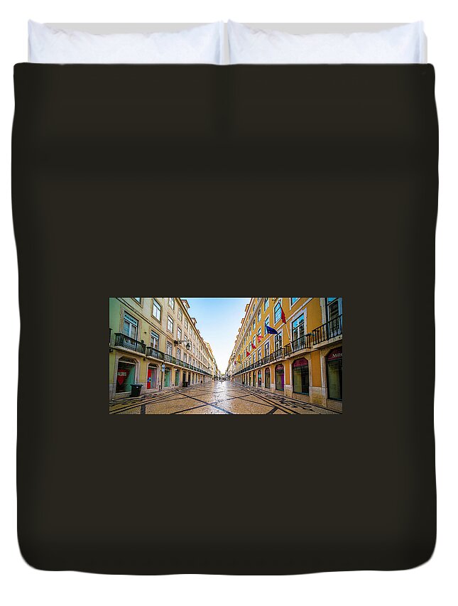 Lisbon Duvet Cover featuring the photograph Lisbon Street on Sunday by William Dougherty