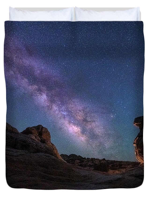Milky Way Duvet Cover featuring the photograph Lit Up Totem by Judi Kubes