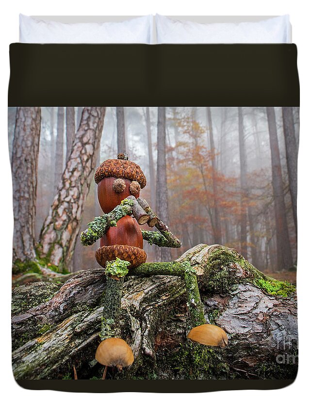 Figure Duvet Cover featuring the photograph Little Acorn Man Looking for Wildlife by Arterra Picture Library