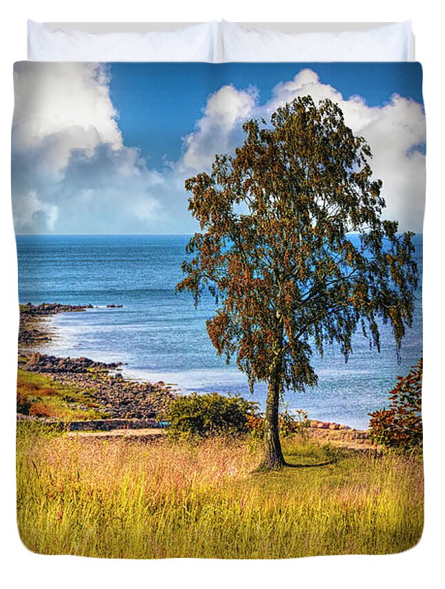 Barns Duvet Cover featuring the photograph Little Barn on the Autumn Coast by Debra and Dave Vanderlaan