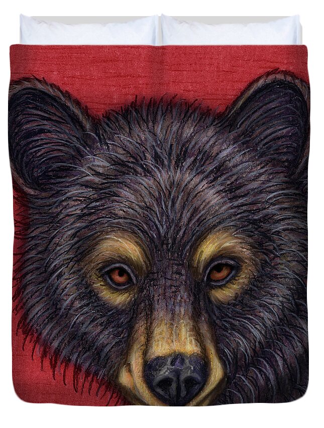 Bear Duvet Cover featuring the painting Little Black Bear by Amy E Fraser