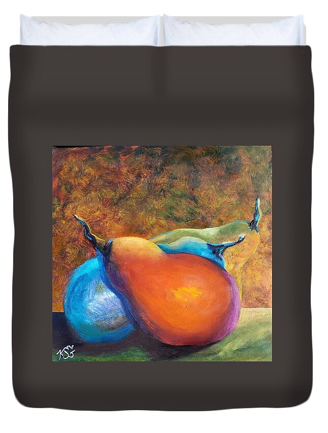 Pear Duvet Cover featuring the painting Little Gems by Kim Shuckhart Gunns